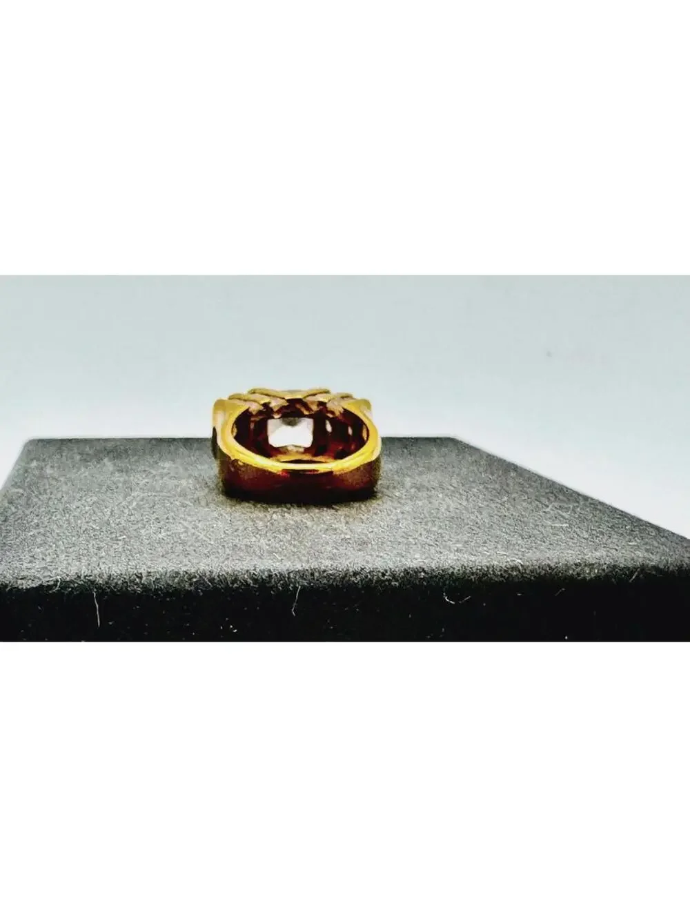 Men's gold clad sterling silver triangle crystal ring; size 5.75